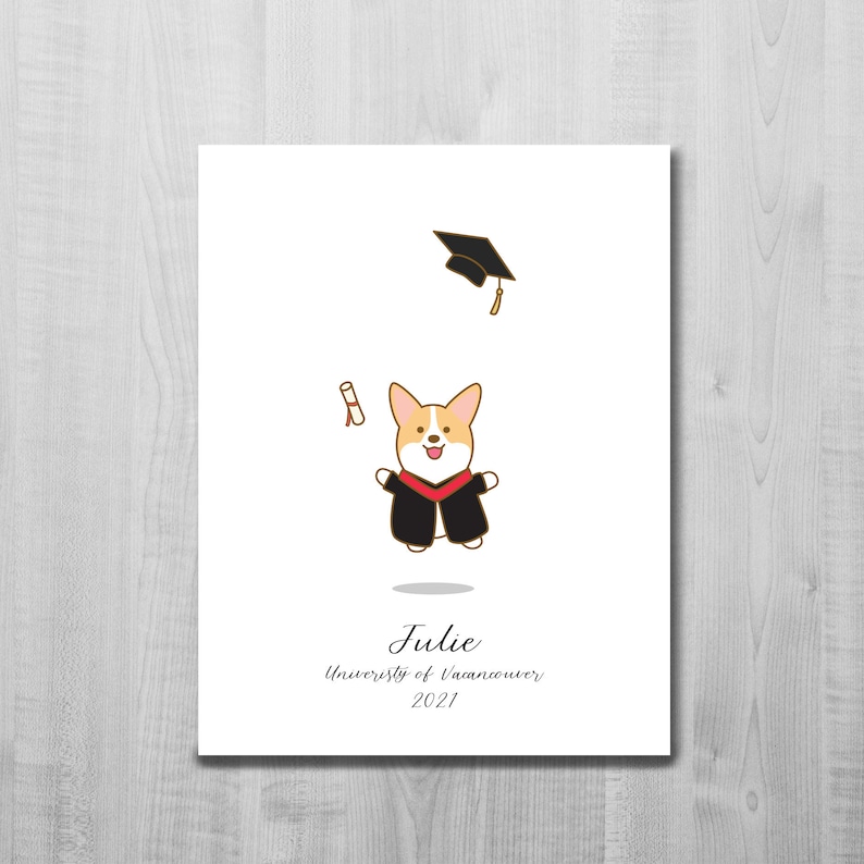 Personalized Corgi Graduation Card Customized Corgi Throwing Cap Convocation Class of 2021 Dog Blank Card A2 Card