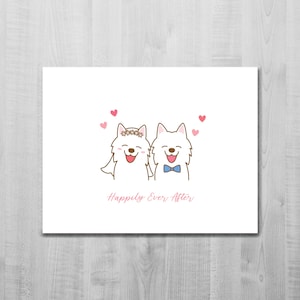 Karta ślubna Samoyedów/Panna młoda i pan młody/Szczęśliwi na zawsze/Kartka z pozdrowieniami/Urocza kartka z pozdrowieniami/Pies/Piesek/Zwierzę/Pusta kartka/Kartka A2
