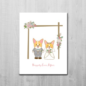 Carte de mariage Corgi/ Happily Ever After/ Carte de mariage chien/ Mignon/ Couple/ Se marier/ Mariage/ Fiançailles/ Félicitations/