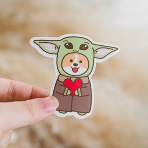 Pegatinas de Baby Yoda de Corgi/Baby Yoda/Te amo/Pegatina de vinilo/Pegatinas para agenda/Pegatinas para computadora portátil/Macbook/Decoración