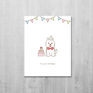 Samoyed Birthday Card/ Birthday Cake/ Cute Greeting Card/ Dog/ Doggie/ Animal/ It's your birthday/ Blank Card/ A2 Card
