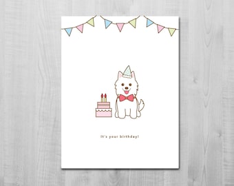 Samoyed Birthday Card/ Birthday Cake/ Cute Greeting Card/ Dog/ Doggie/ Animal/ It's your birthday/ Blank Card/ A2 Card