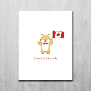 Ó Canadá/ Ó Shiba-nada/ Shiba/ Orgulhoso de ser canadense/ Cartão de felicitações fofo para cachorro canadense/ Shiba Inu engraçado com bandeira canadense/ Em branco por dentro/ A2