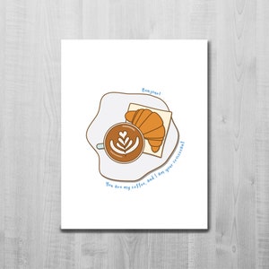 Café e croissant/latte/cartão de amor/cartão de felicitações/bonjour/aniversário/cartão de aniversário/cartão em branco/cartão a2