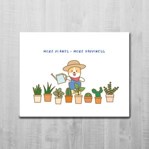 Carte d'amour Corgi/ Carte d'anniversaire/ Plus de plantes, plus de bonheur/ Jardinier/ Plantes/ Jolie carte de voeux/ Anniversaire/ Merci/ Carte vierge/ Carte A2