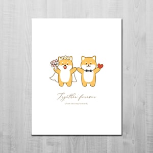 Carte de mariage Shiba Inu/ Ensemble pour toujours/ Carte de mariage chien/ Mignon/ Couple/ Se marier/ Mariage/ Fiançailles/ Félicitations/ Carte de voeux A2