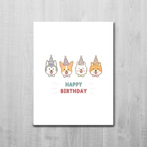 Carte d'anniversaire amis chiens/ Joyeux anniversaire/ Corgi/ Samoyède/ Shiba Inu/ Husky/ Jolie carte de voeux/ Animal/ Fête d'anniversaire/ Carte vierge/ Carte A2