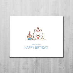 Samojeden-Geburtstagskarte/ Ich wünsche Ihnen alles Gute zum Geburtstag/ Geburtstagsgeschenk/ Süße Grußkarte/ Hund/ Hündchen/ Tier/ Blankokarte/ A2-Karte