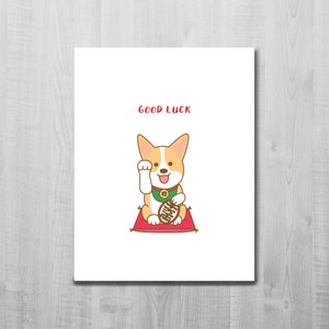 Lucky Corgi Card/ Good Luck/ Lucky Cat/ Maneki-neko/ Money Cat/Japanese/ Best Wishes/ Cute Greeting Card/ Dog/ Animal/ Blank Card/ A2 Card