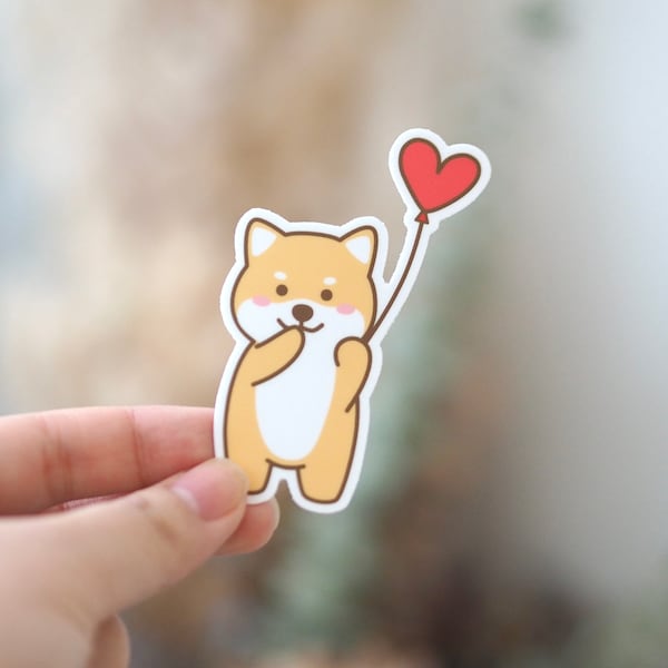 Shiba Inu Stickers/ Vinyl Sticker/ Shiba Inu with a heart shaped balloon /Journal Planner Stickers/ Laptop Stickers/ Macbook/Decoration