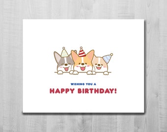 Corgi verjaardagskaart/ik wens u een GELUKKIGE VERJAARDAG/verjaardagscadeau/leuke wenskaart/hond/hondje/dier/lege kaart/A2-kaart