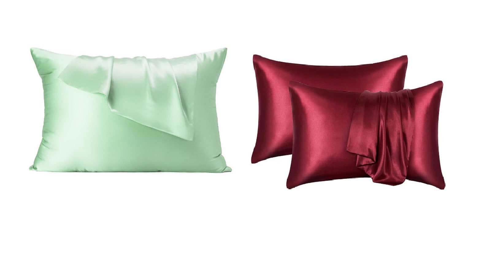 Silky Satin Pillowcases 2pcs Mint Green or Burgundy Color Etsy