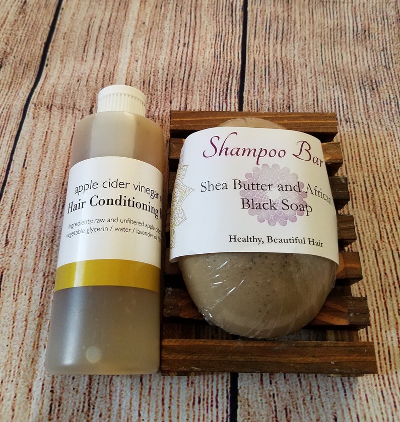 Shea Butter African Black Soap Shampoo Bar W Acv Rinse Etsy