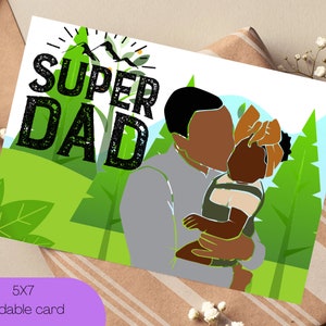 Cartão super preto do dia dos pais do pai para novos pai | Cartões afro-americanos para pais | Cartão feliz imprimível do dia dos pais | Super Pai