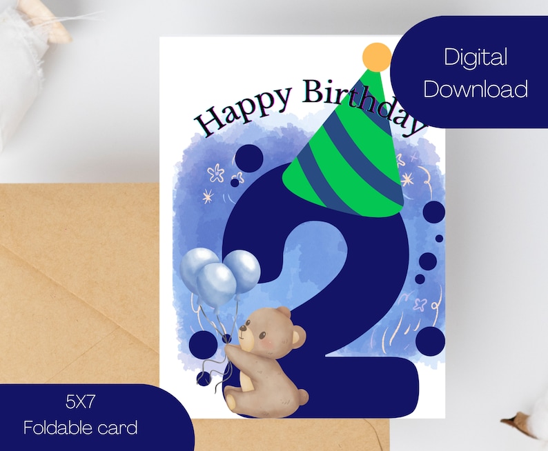 2nd Birthday Card Boy Baby Birthday Boy Happy 2nd Birthday Baby ...