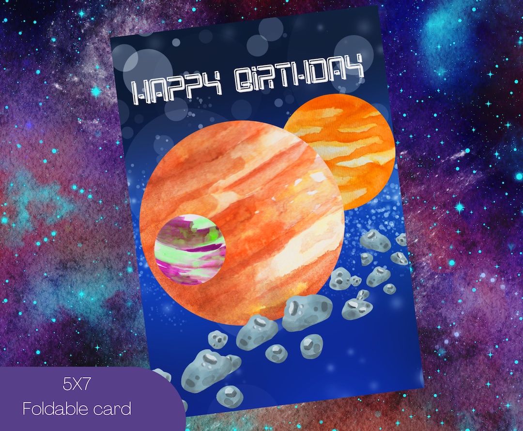 Space Themed Happy Birthday Card Printable Digital Galaxy Birthday Card
