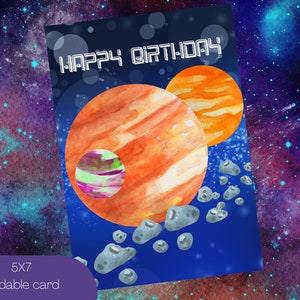Space Themed Happy Birthday Card Printable | Digital Galaxy Birthday Card | Jupiter Planet Birthday Card For Kids | Astronaut Birthday Card