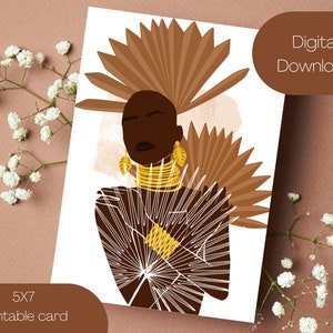 Beautiful Nubian Queen Card | Black Greeting Card | Afrocentric Card | Printable African American Card | Black Woman Card