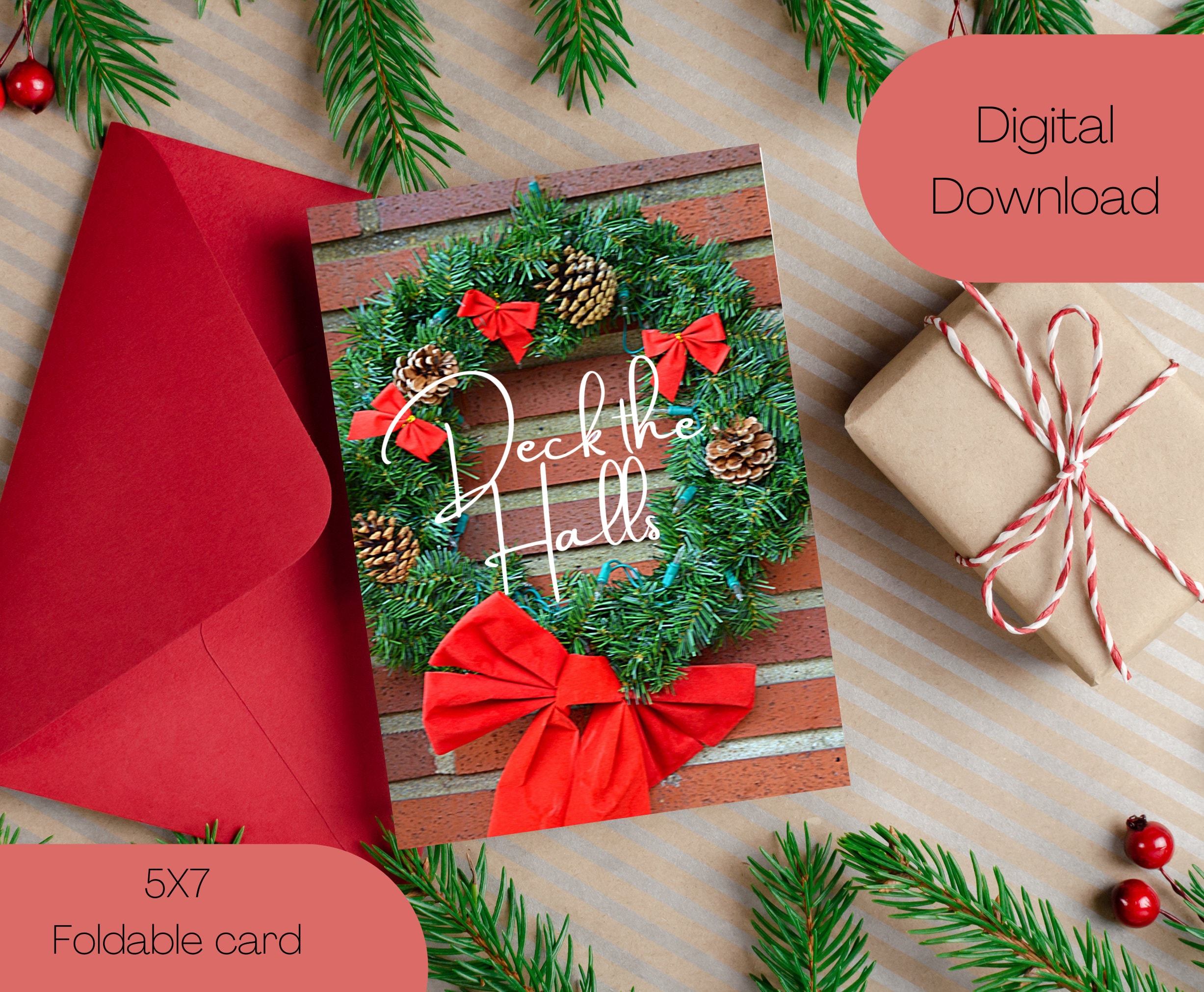 Christmas Wreath Printable Christmas Card Printable Holiday - Etsy