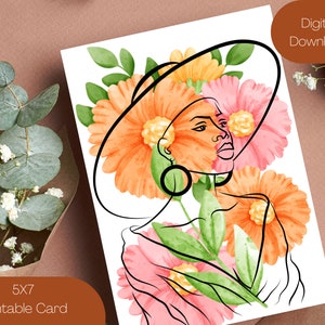 Give Her Flowers Greeting Card | Black Mother&#39;s day Cards | Printable African American Mother Card | Cards For Black Women | Black Friends