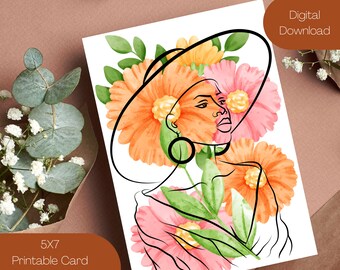 Give Her Flowers Greeting Card | Black Mother's day Cards | Printable African American Mother Card | Cards For Black Women | Black Friends