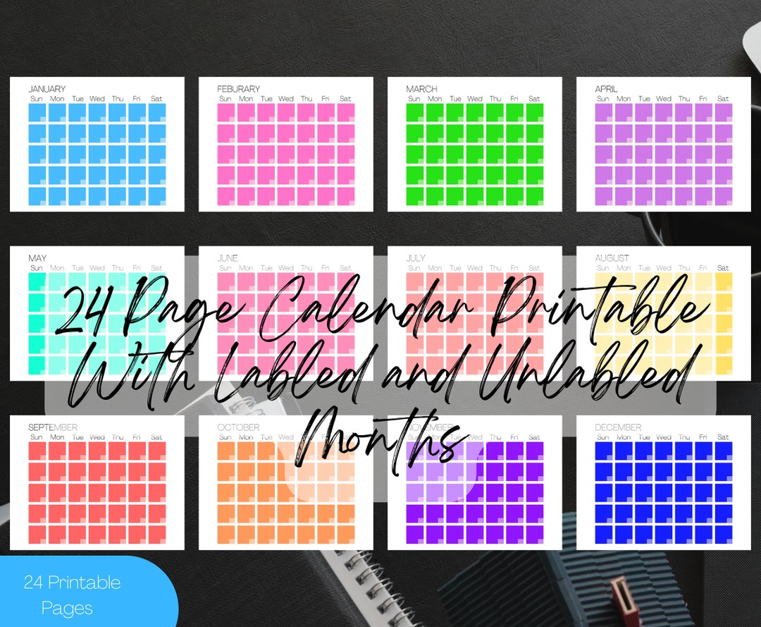 Printable Calendar Colorful Calendar Printout Digital Etsy