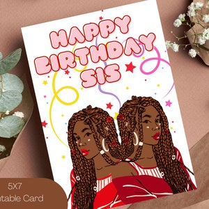 Carte d'anniversaire noire de jumeaux | Joyeux anniversaire carte d'anniversaire soeur pour jumeaux | Carte d'anniversaire imprimable pour femme | Carte d'anniversaire afro-américaine
