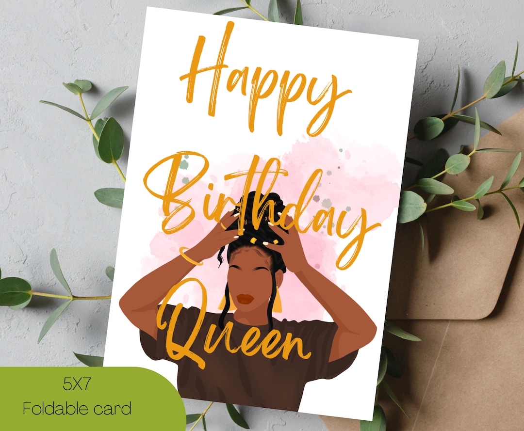 Happy Birthday Queen African American Printable Greeting Card | Black