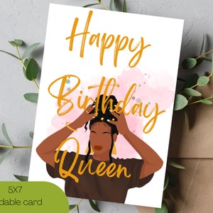 Happy Birthday Queen African American Printable Greeting Card | Black Birthday Card | African American Greeting Cards | Black Woman Birthday