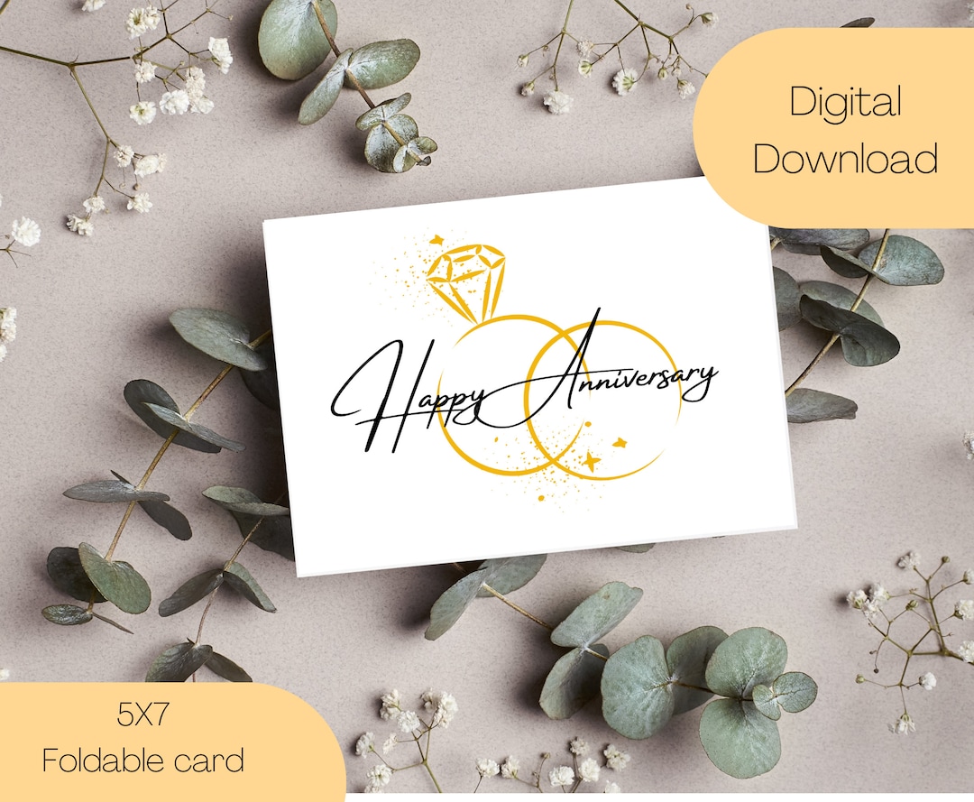 Happy Anniversary Printable Card Gold Wedding Rings Card - Etsy