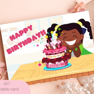 Afro Kinder alles Gute zum Geburtstagkarte | Afroamerikanische Mädchen-Geburtstagskarte | Druckbare Karte für Tochter | Karte für Nichte | Schwarze Karte zum Geburtstag
