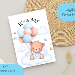Baby Announcement Greeting Card | It&#39;s a Boy Gender Reveal Card | Printable Baby Shower Invitation Greeting Card | Printable Baby Card