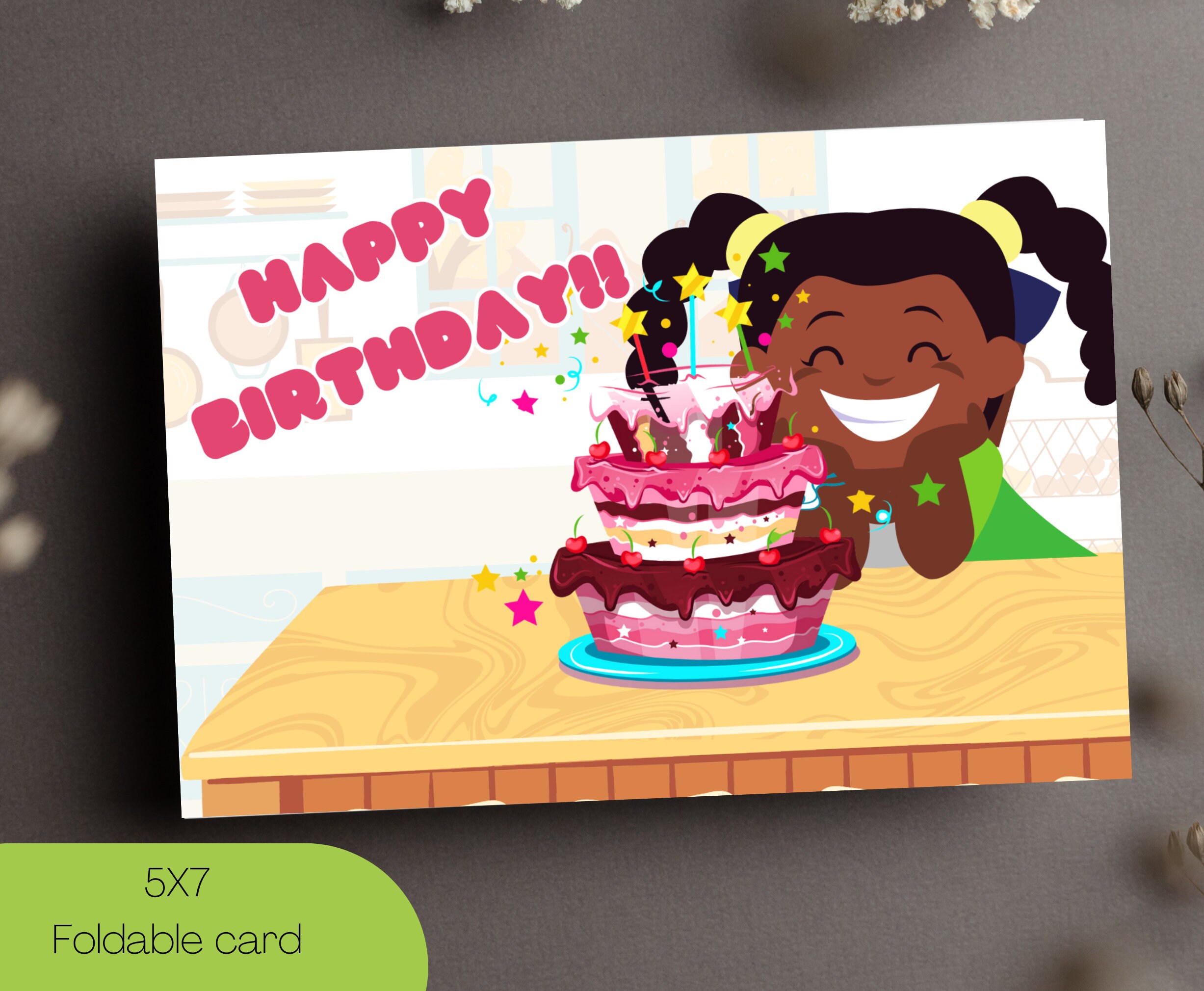 Afro Child Happy Birthday Card African American Girl Birthday Card ...