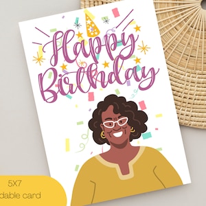 Tarjeta de cumpleaños negra para mujer / Tarjeta de cumpleaños imprimible para abuela / Tarjeta de cumpleaños afroamericana / Tarjetas de felicitación negras para personas mayores