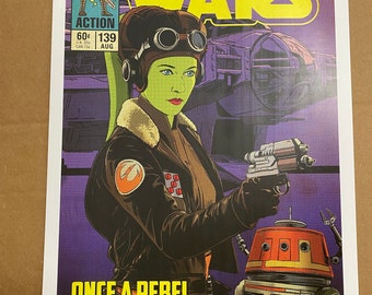 11x17 Star Wars Ahsoka/Rebels Series Hera Syndulla & Chopper Mary Elizabeth Winstead VINTAGE comic cover style art tribute