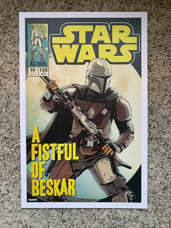 SW Mandalorian Fistful of Beskar comic art print 11x17 illustration printed out on high quality card stock. Rich vibrant colors.