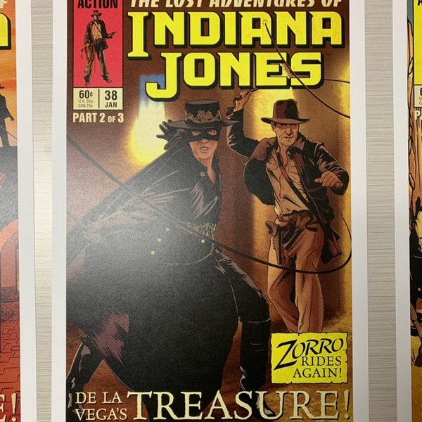 11x17 Poster (Part 2 of 3 variant) Vintage Marvel Further Adventures of Indiana Jones comic cover style art tribute Zorro rides again