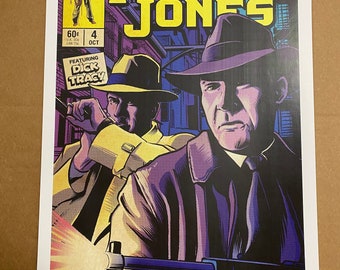 Vintage Indiana Jones comic cover art tribute featuring the Dock Tracy 30s era pulp characters 11x17