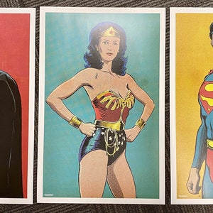 11x17 Justice league Superman Batman Wonder Woman Posters christopher Reeve Michael Keaton Lynda Carter superhero VINTAGE comic style art DC