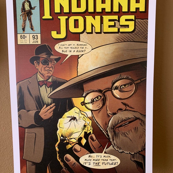 11x17 Jurassic Park crossover Vintage Marvel Further Adventures of Indiana Jones comic cover style art tribute