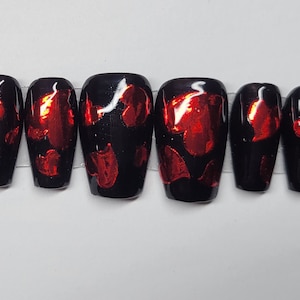 Black and red Valentines custom gel press on nails