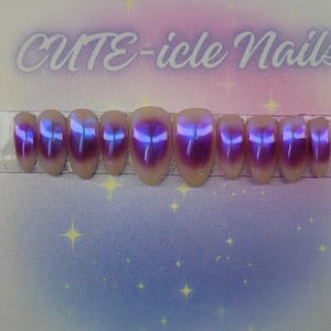 Hand painted Pink Y2K aura chrome custom gel press on nails