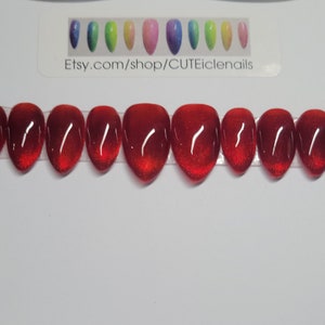 Hand painted Ruby red cat eye custom gel press on nails