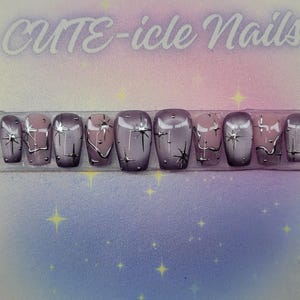 Purple Celestial Cateye custom gel press on nails