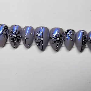 Handpainted solstice snowflake custom press on nails