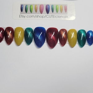 Hand painted Rainbow cat eye PRIDE custom gel press on nails