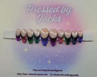 French Rainbow 9d Cat Eye custom press on nails