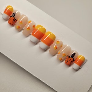 Candy corn and pumpkin fall custom gel press on nails