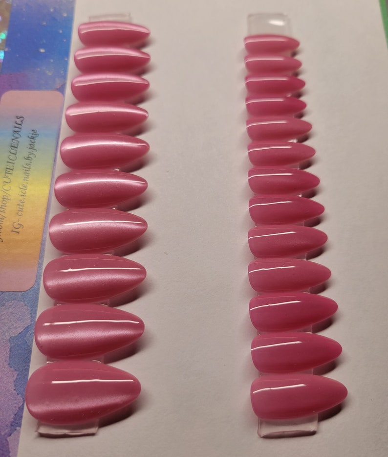 24 Pc READY TO SHIP Bubblegum Fine Pink Almond Cat Eye Press on Nails ...