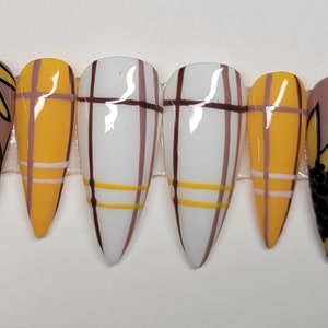 Hand painted sunflower plaid custom gel press on nails
